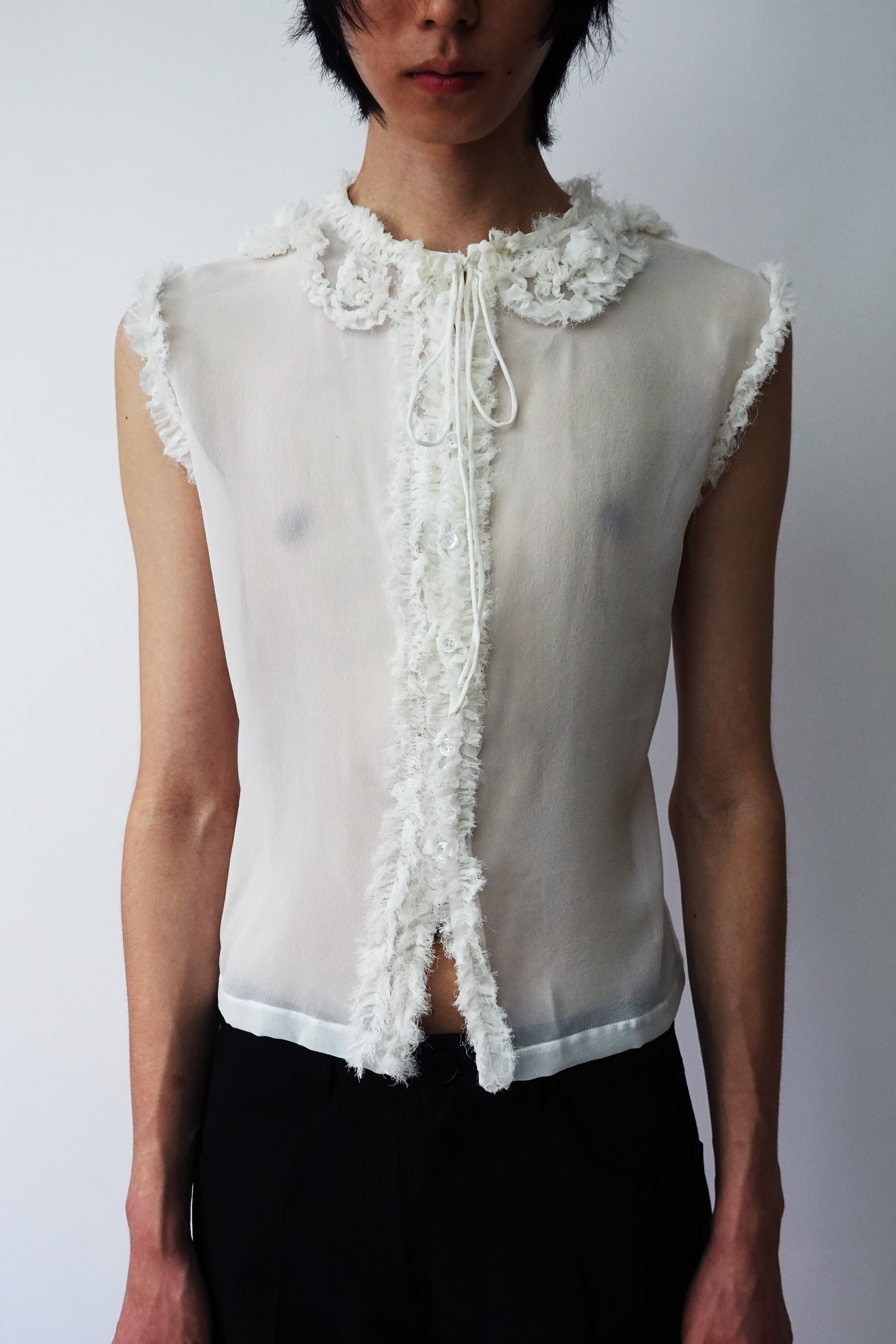 Sleeveless Silk Chiffon Shirt