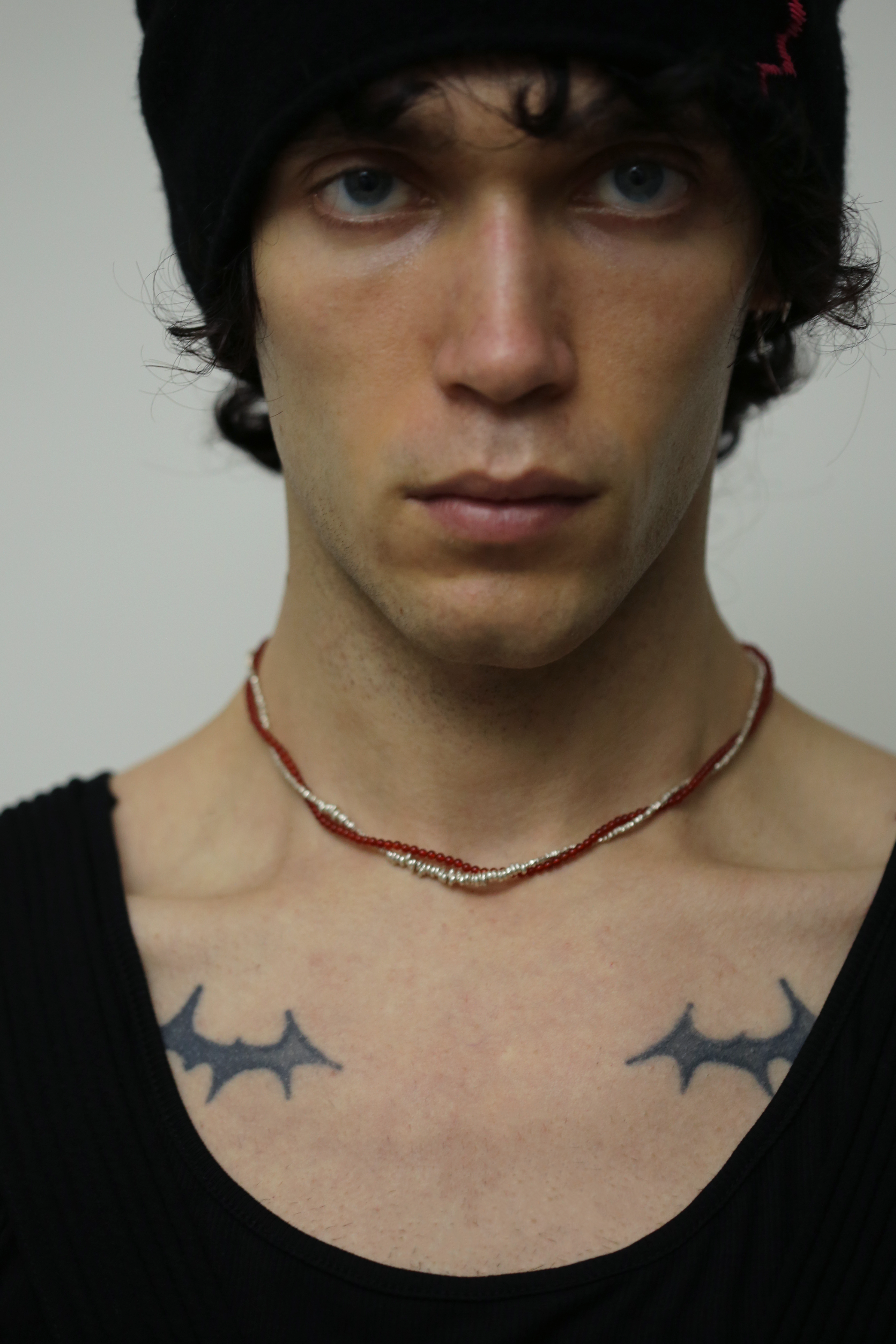 Silver Pebble & Red Onyx Duo Necklace